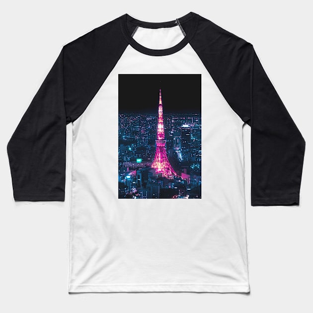 Tokyo Tower at night Vertical Baseball T-Shirt by TokyoLuv